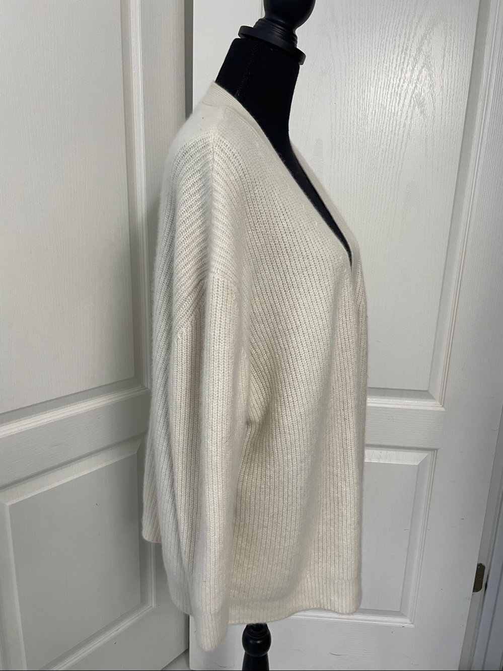 Quince Cream Ribbed V-Neck Cardigan - Picture 8 of 14